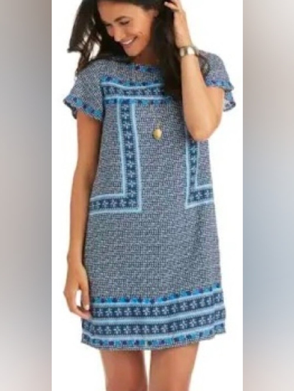Blue Patterned Shift Dress by